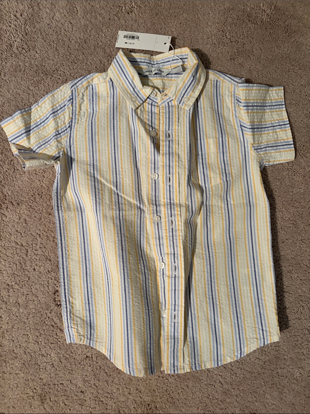Janie and Jack Yellow, Blue & White Striped Short-Sleeve Button-Down